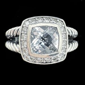David Yurman Sterling Silver PETITE ALBION White Topaz Diamond  RING 7mm